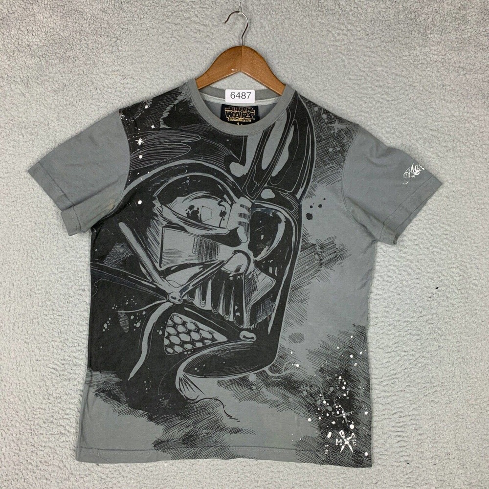 Marc Ecko Star Wars Shirt Mens Medium Gray 2008 Darth Vader Graphic FLAW
